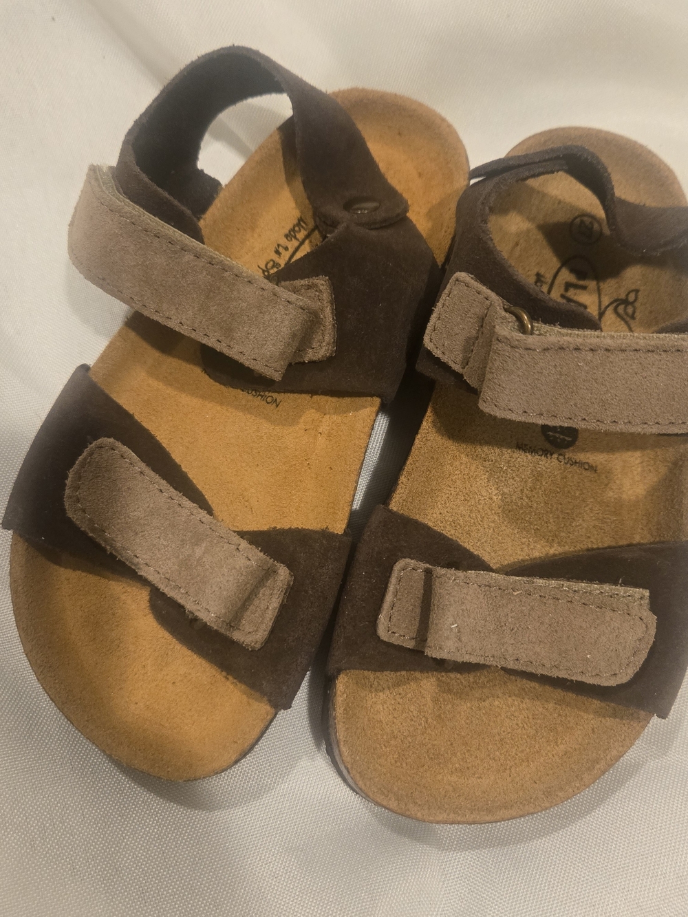 New Kids Plakton Brown Two-Tone Suede Adjustable Strap Sandals